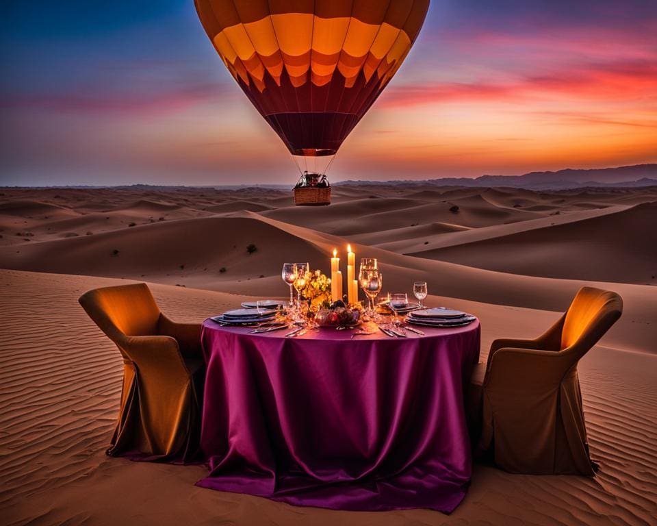Exclusieve ballonvaart en gastronomisch diner in de Sahara-woestijn