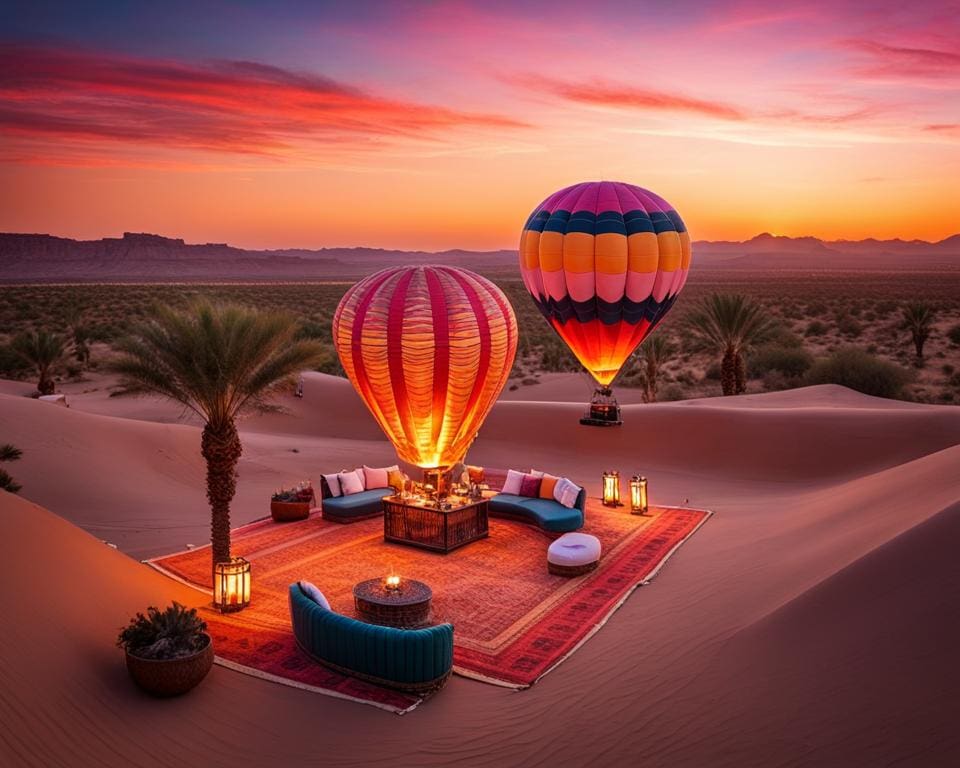 privé ballonvlucht en diner in de woestijn