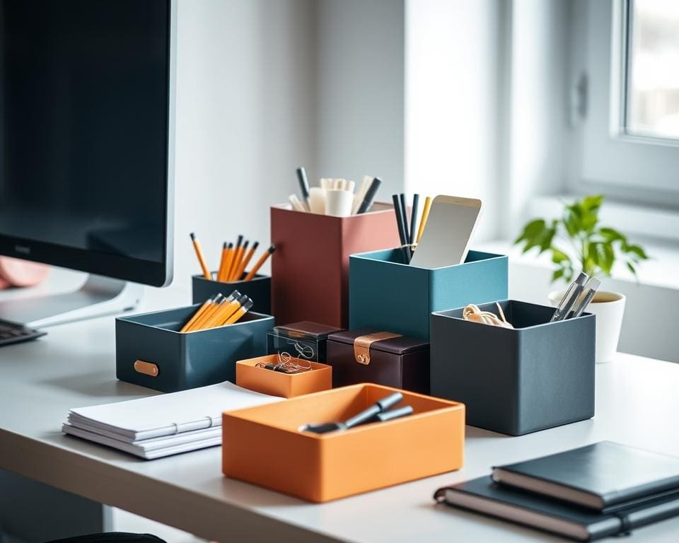 Opbergbakjes voor bureau organiseren